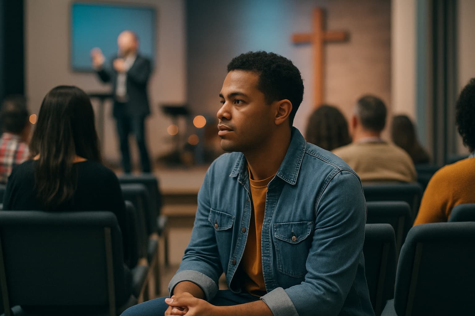 transbordai Adoracao em Igreja Moderna joven crente distante 2