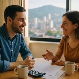 Família cristã planejando educação financeira prática e acessível