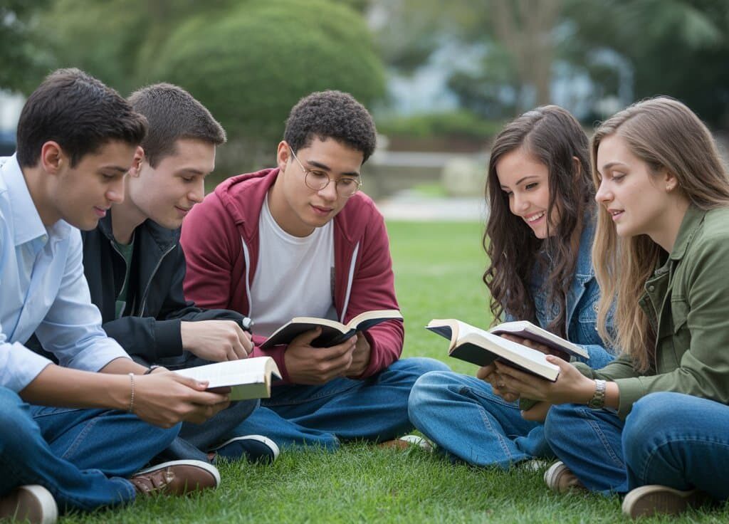 Jovens cristãos estudando a bíblia