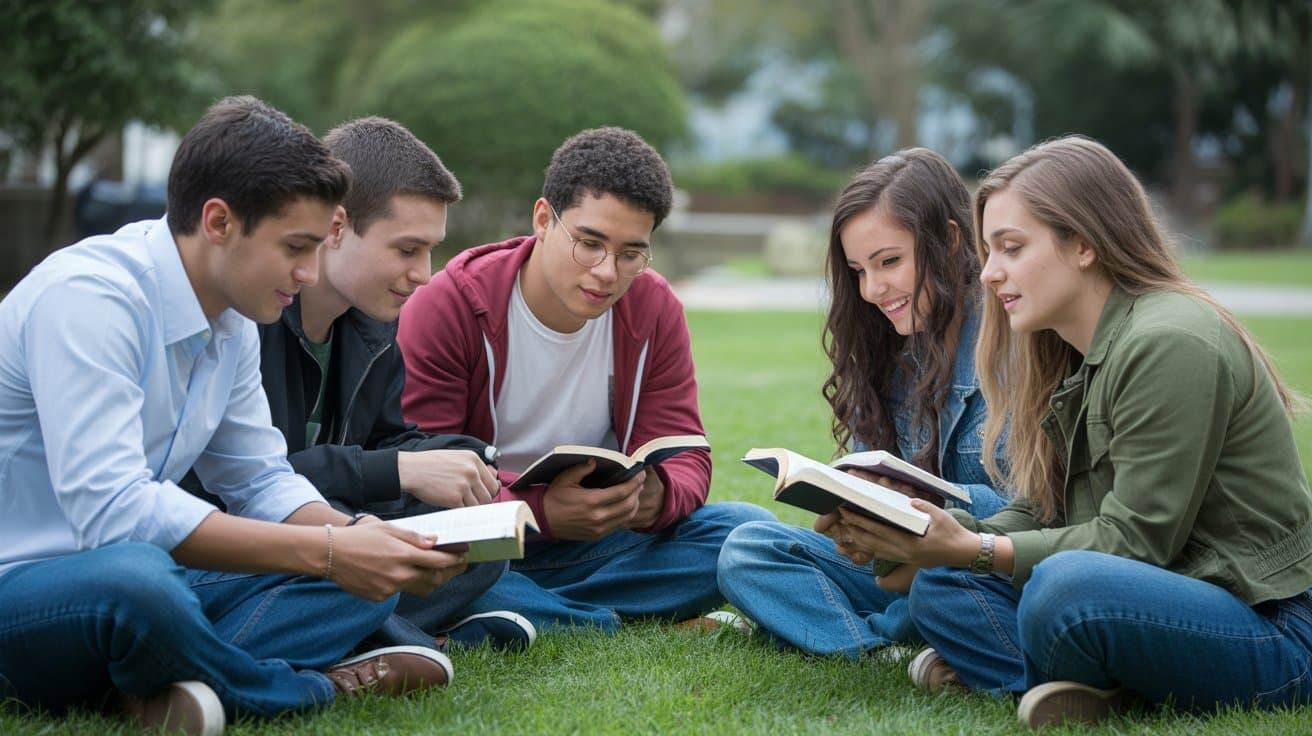 Jovens cristãos estudando a bíblia