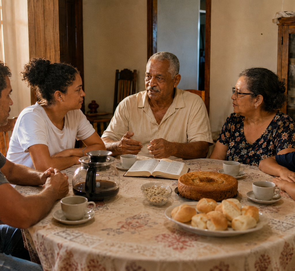Um altar familiar pode começar com poucos minutos de Palavra, conversa e oração.